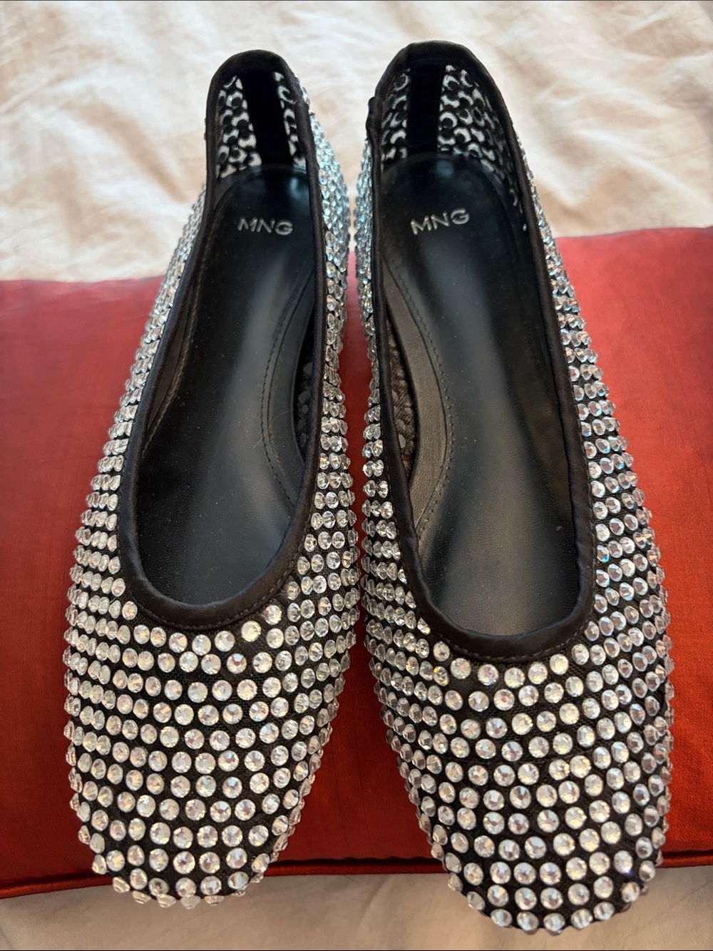 Mango Black Crystal-Embellished Ballet Flats